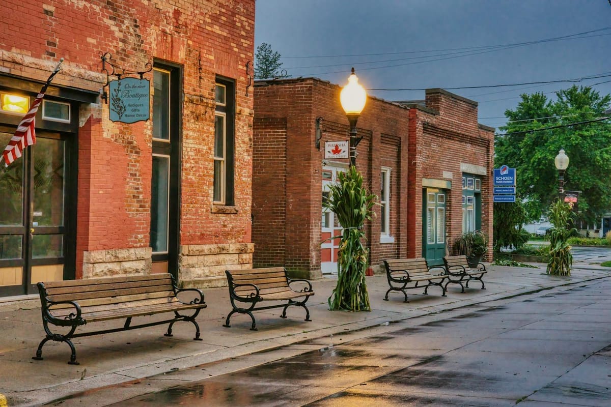 Illustrative example of a historic small-town main street, evocative of Jonesborough's protected historic district