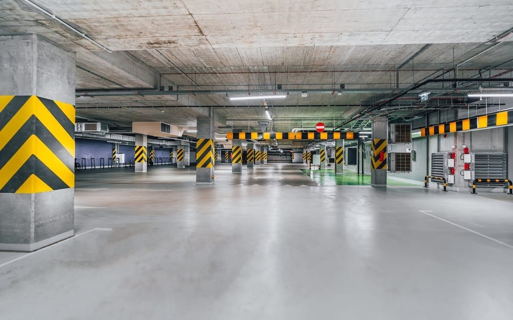 Illustrative example of a commercial epoxy floor coating in a warehouse facility